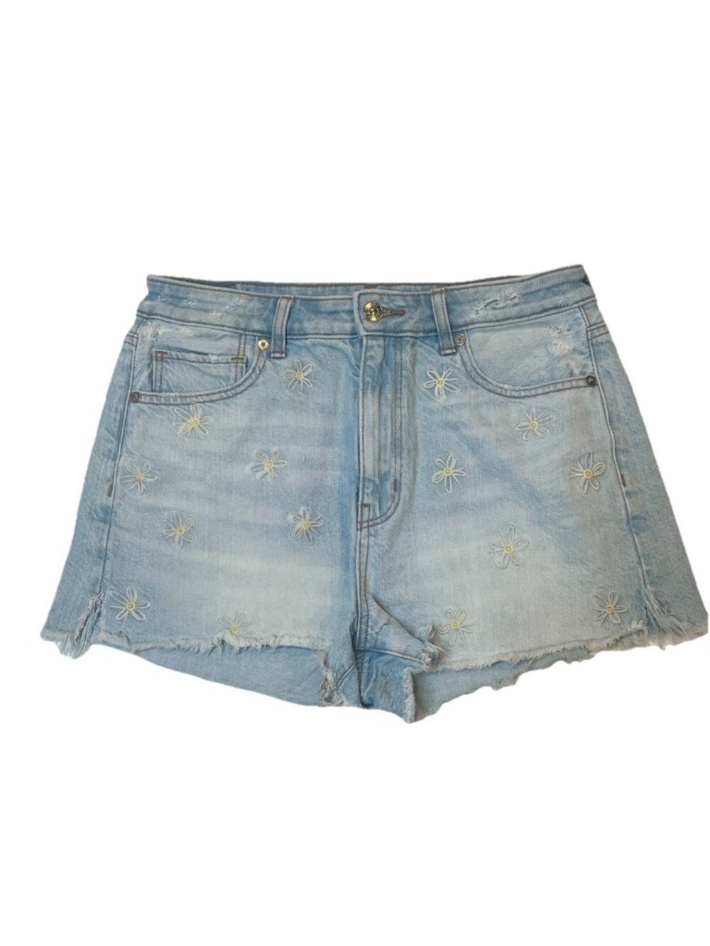 American Eagle Mom Shorts Sz 6 Daisy Embroidered Denim High Rise Cutoff